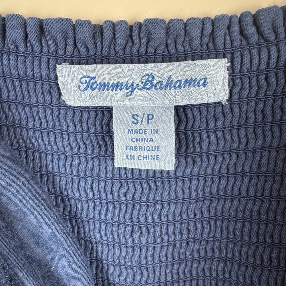 Tommy Bahama Small Navy Blue V Neck Casual Smocked Sundress - Picture 4 of 7